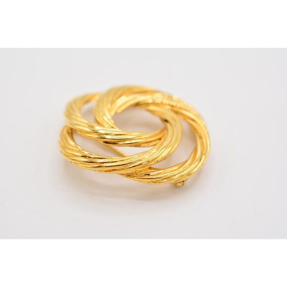 Monet Vintage Round Pin Brooch Gold Tone Metal Shiny Signed Chunky 1980s Bin4 - Picture 8 of 12